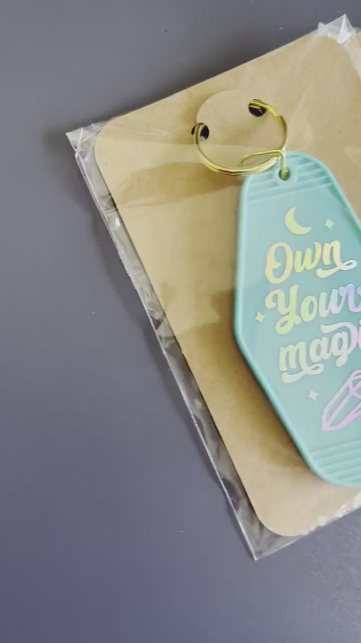 NEW! Own Your Magic Hotel Keychain Inspiring Gifts for her Self-Love Gifts for BFFs Teal Car Accessories Motivational Key Chain