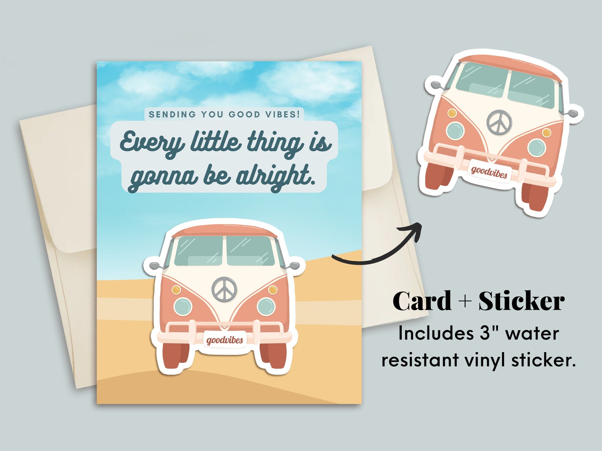 NEW! Every Little Thing is Gonna Be Alright Greeting Card | Sending You Good Vibes Sticker | Encouragement Gifts | Positive Cards