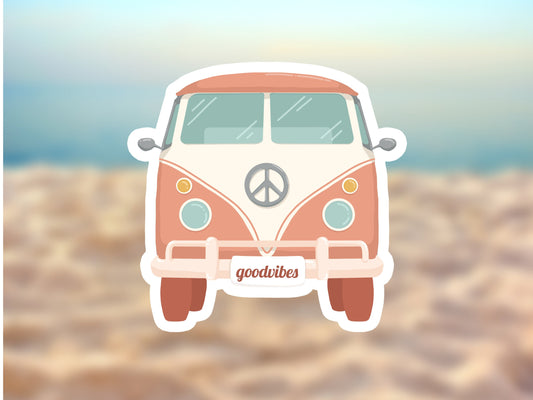 Retro Bus Sticker with Peace Sign Good Vibes for Travelers Boho Retro Bus Gift for Hippies Sticker for Laptops Water bottles, Notebooks